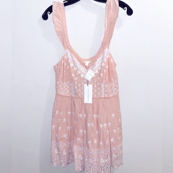 LoveShackFancy Mochi Mini Dress Pink Size 6 Eyelet Sleeveless Pleated Boho NWT - Picture 4 of 12